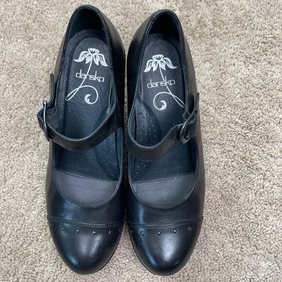 Dansko Shoes Womens 40 Black Fanny Wedge Mary Jane Leather Casual Comfort Heel - Picture 3 of 9